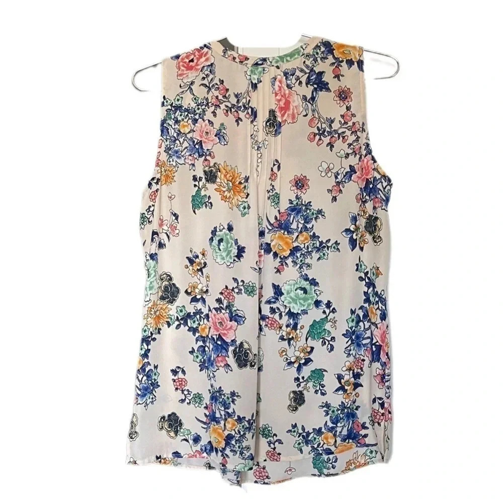 Daniel Rainn Cream Floral Sleeveless Blouse Women’s Petite Medium - Picture 2 of 8